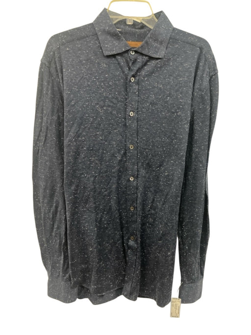 Cornelliani Size 17.5 Navy Blue & White Cotton Polo Men's Long Sleeve Shirt Navy Blue & White / 17.5