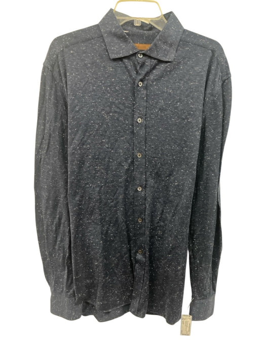 Cornelliani Size 17.5 Navy Blue & White Cotton Polo Men's Long Sleeve Shirt Navy Blue & White / 17.5