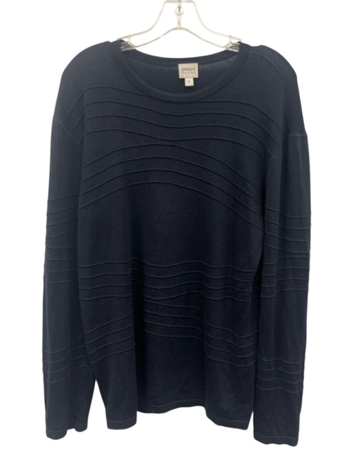 Armani Collezioni Size M Navy Blue Silk Crewneck Men's Long Sleeve Shirt Navy Blue / M