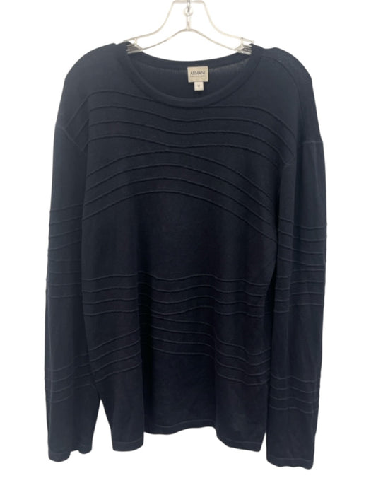Armani Collezioni Size M Navy Blue Silk Crewneck Men's Long Sleeve Shirt Navy Blue / M