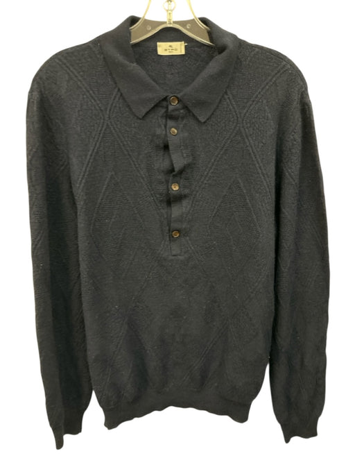Etro Size Est 40 Navy Wool Knit Polo Men's Sweater Navy / Est 40