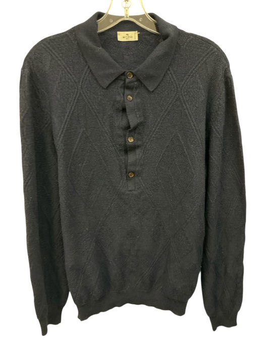 Etro Size Est 40 Navy Wool Knit Polo Men's Sweater Navy / Est 40