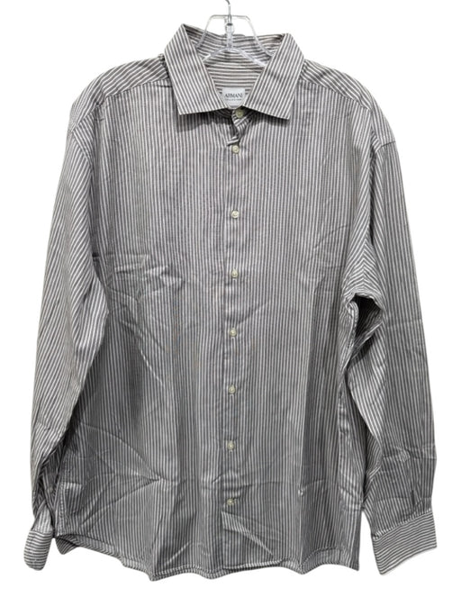 Armani Size L Brown & White Cotton Striped Button up Men's Long Sleeve Shirt Brown & White / L