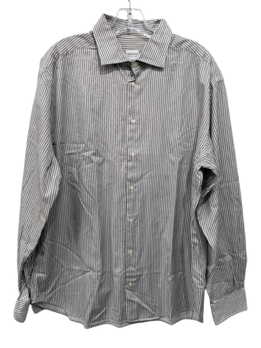 Armani Size L Brown & White Cotton Striped Button up Men's Long Sleeve Shirt Brown & White / L