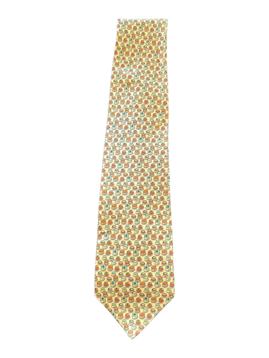 Ferragamo Yellow & Green Silk All Over Print Men's Tie Yellow & Green