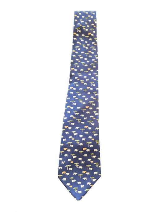 Ferragamo Blue & Multi Silk Rhino Men's Tie Blue & Multi