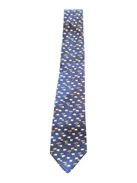 Ferragamo Blue & Multi Silk Rhino Men's Tie Blue & Multi