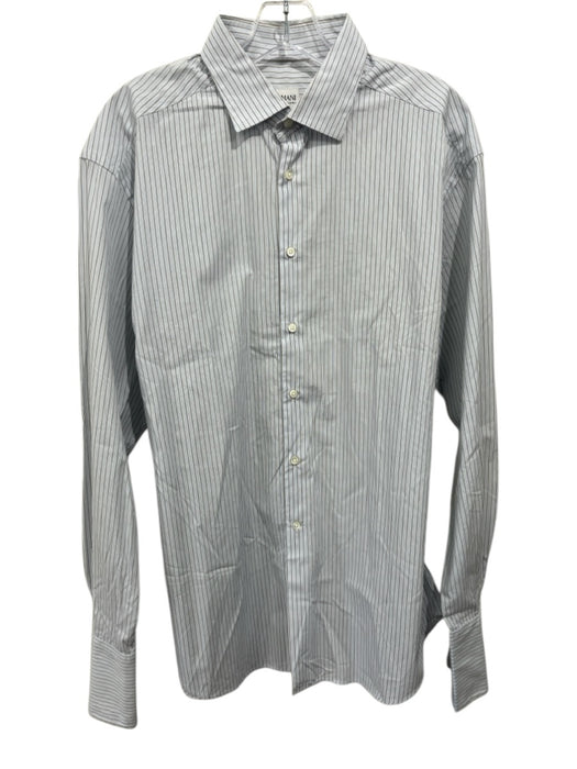 Armani Size 16.5 Blue & Brown Cotton Striped Button up Men's Long Sleeve Shirt Blue & Brown / 16.5