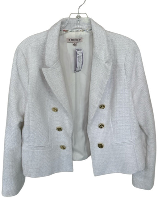 Nanette Lepore Size 10 White Polyester Tweed Gold Button Detail Collar Blazer White / 10