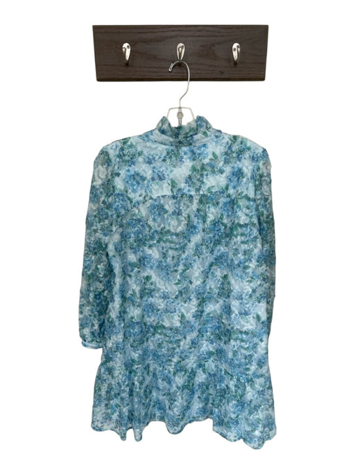 Tuckernuck Size L Blue Polyester Blend Floral Mesh Detail Ruffle collar Dress Blue / L