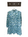 Tuckernuck Size L Blue Polyester Blend Floral Mesh Detail Ruffle collar Dress Blue / L