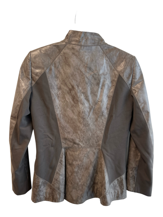 Lafayette 148 Size 2 Gray 100% Leather Shoulder Pads Snake Zip Up Jacket Gray / 2