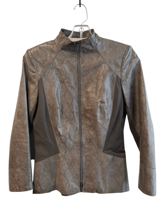 Lafayette 148 Size 2 Gray 100% Leather Shoulder Pads Snake Zip Up Jacket Gray / 2