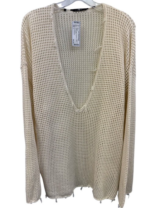 7 For All Mankind Size L Cream Cotton Long Sleeve V Neck Knit Sweater Cream / L