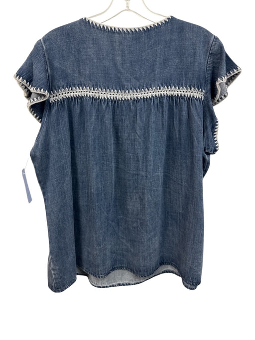 Rails Size XL Dark Wash Lyocell blend Ruffle Cap Sleeve Split Neck Top Dark Wash / XL