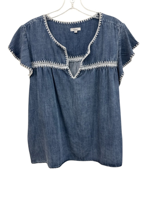 Rails Size XL Dark Wash Lyocell blend Ruffle Cap Sleeve Split Neck Top Dark Wash / XL