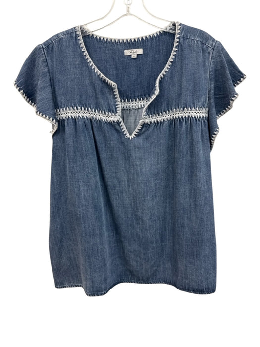Rails Size XL Dark Wash Lyocell blend Ruffle Cap Sleeve Split Neck Top Dark Wash / XL