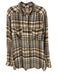 Pilcro Size L Brown, Gray, White Viscose & Polyester Long Sleeve Plaid Top Brown, Gray, White / L