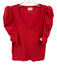 Nation Size L Red Cotton Short Sleeve Puff Shoulder V Neck Top Red / L
