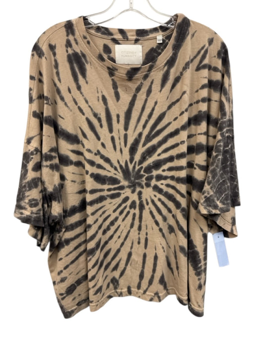 Citizens of Humanity Size L Beige & Gray Cotton Short Sleeve Tye Dye Top Beige & Gray / L