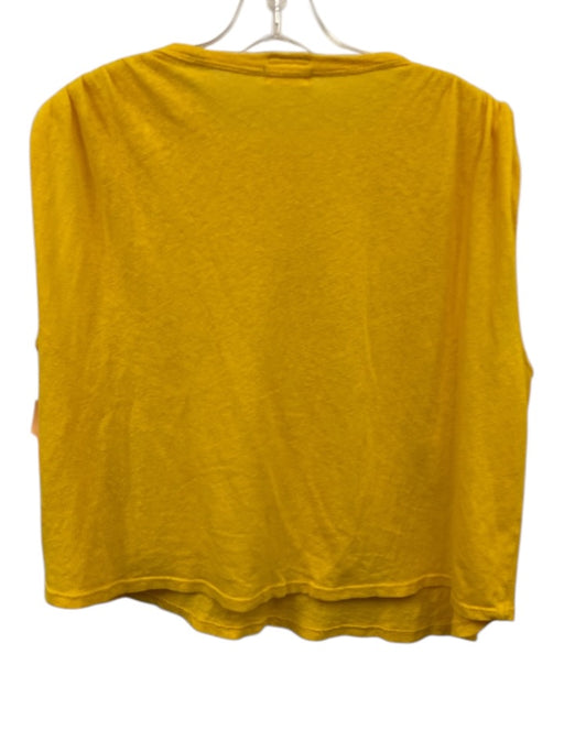 Mother Size L Yellow Cotton & Linen Sleeveless Gathered Shoulder Top Yellow / L