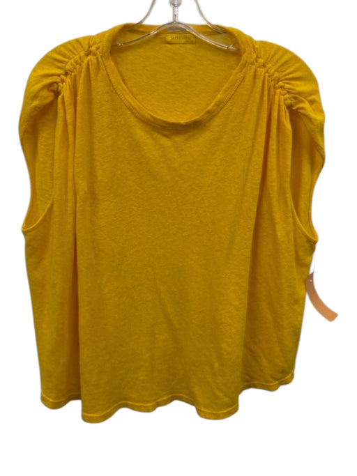 Mother Size L Yellow Cotton & Linen Sleeveless Gathered Shoulder Top Yellow / L