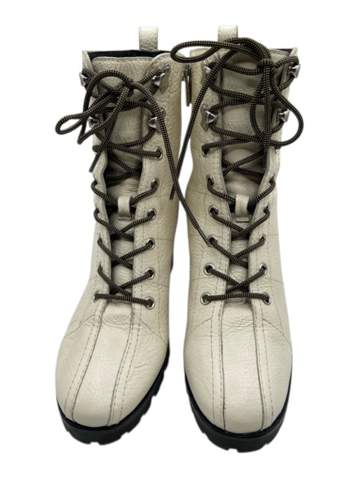 Paige Shoe Size 8.5 Cream Leather Side Zip Stitch Detail Lace Up Ankle Booties Cream / 8.5
