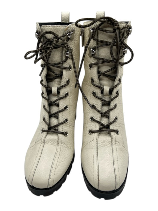 Paige Shoe Size 8.5 Cream Leather Side Zip Stitch Detail Lace Up Ankle Booties Cream / 8.5