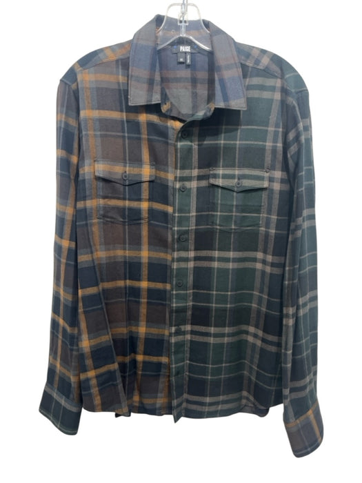 Paige Size M Green & Black Cotton Blend Plaid Button Up Men's Long Sleeve Shirt Green & Black / M
