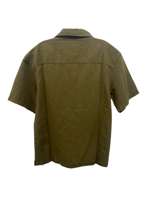 AG Size M Olive Green Linen Blend Solid Button up Men's Short Sleeve Olive Green / M