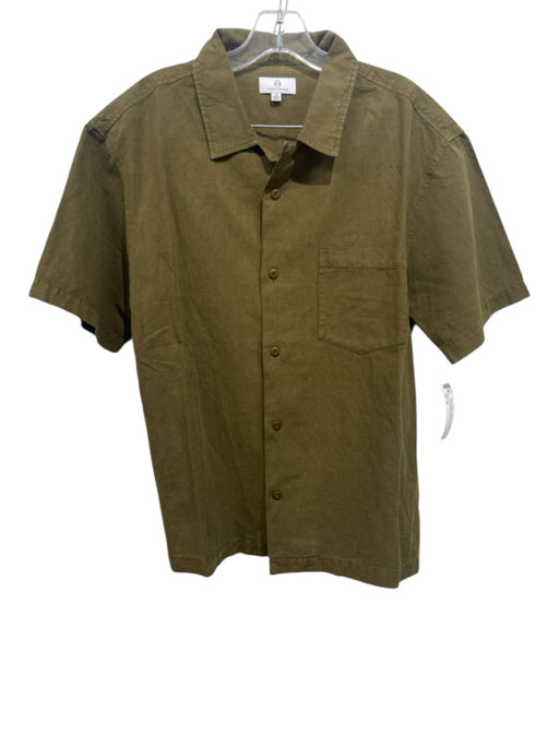 AG Size M Olive Green Linen Blend Solid Button up Men's Short Sleeve Olive Green / M