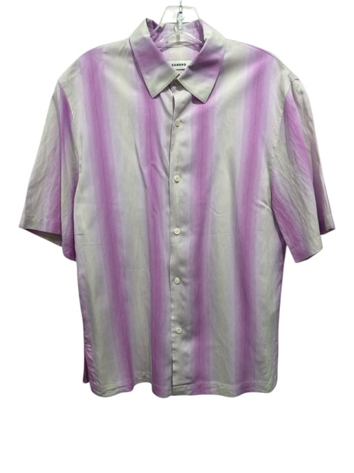 Sandro Size M Purple & White Cotton Blend Lines Button up Men's Short Sleeve Purple & White / M