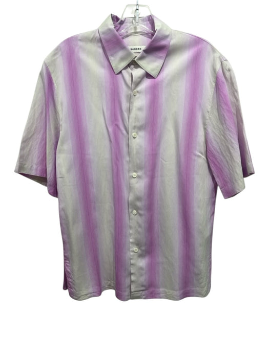 Sandro Size M Purple & White Cotton Blend Lines Button up Men's Short Sleeve Purple & White / M