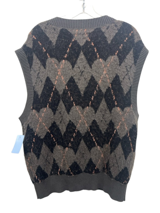 ALLSAINTS NWT Size M Gray & Black Wool Blend Argyle Vest V Neck Men's Sweater Gray & Black / M