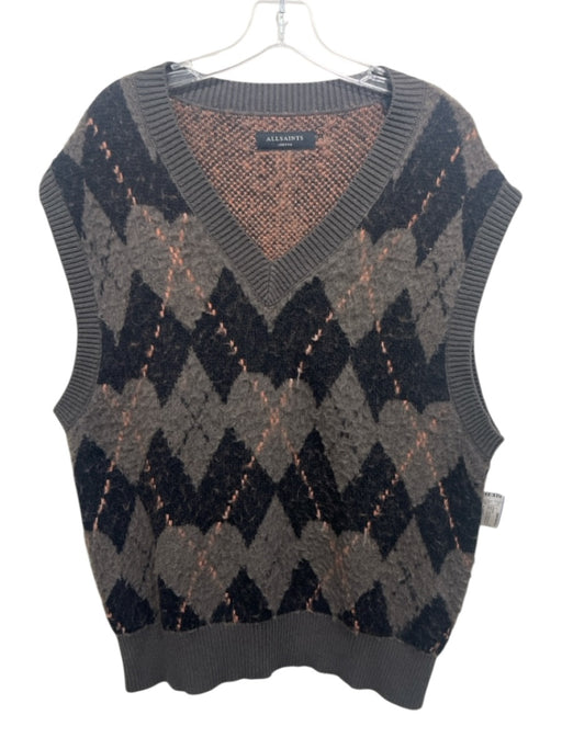 ALLSAINTS NWT Size M Gray & Black Wool Blend Argyle Vest V Neck Men's Sweater Gray & Black / M