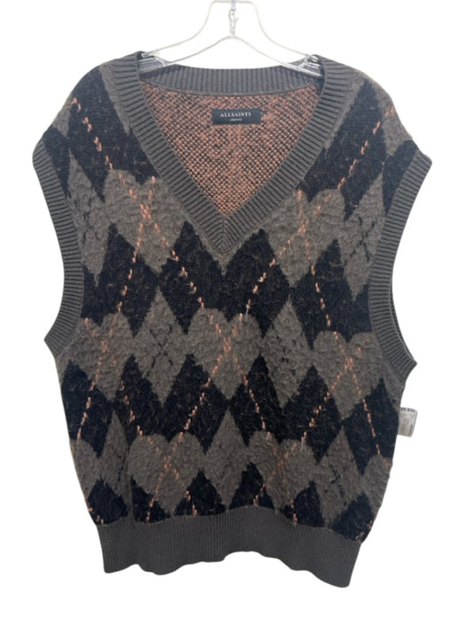 ALLSAINTS NWT Size M Gray & Black Wool Blend Argyle Vest V Neck Men's Sweater Gray & Black / M
