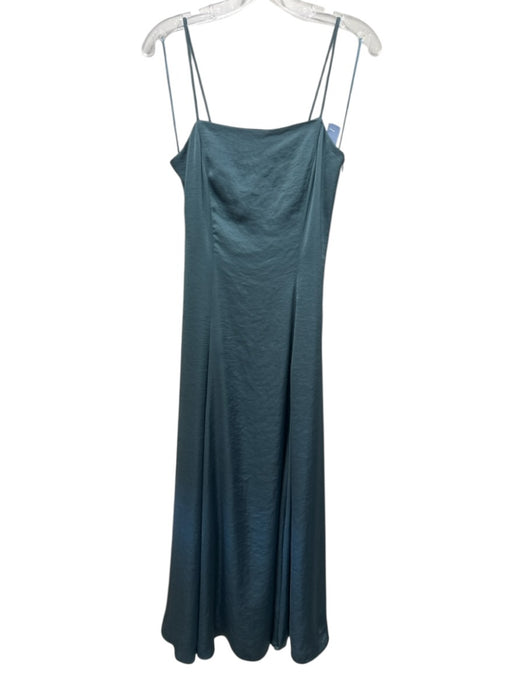 Theory Size 0 Blue Polyester hammered satin Square Neck swing Maxi Dress Blue / 0