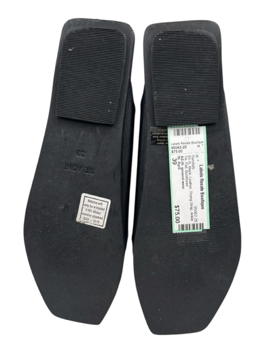 St. Agni Shoe Size 39 Black Leather Thong Strap Ankle Tie Flat Sandals Black / 39