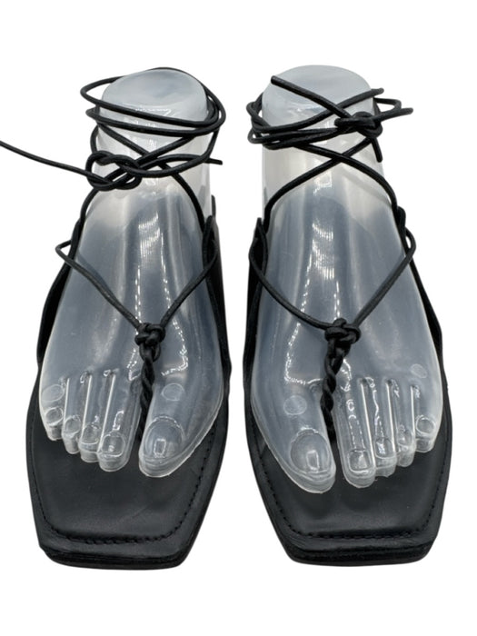 St. Agni Shoe Size 39 Black Leather Thong Strap Ankle Tie Flat Sandals Black / 39