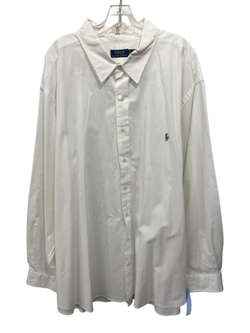 Polo Size 4XB White Cotton Blend Solid Button Up Men's Long Sleeve Shirt White / 4XB