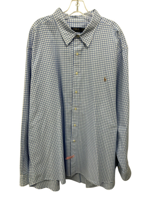 Polo Size 4XB Light Blue & White Cotton Gingham Button Up Long Sleeve Shirt Light Blue & White / 4XB
