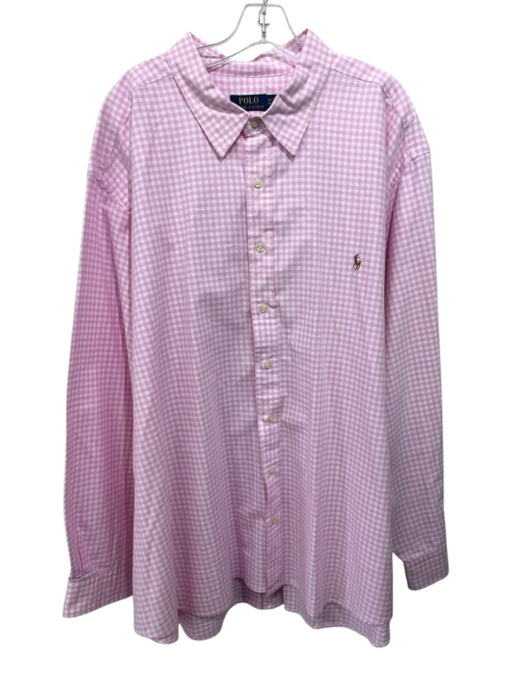 Polo Size 4XB Pink & White Cotton Gingham Button Up oxford Long Sleeve Shirt Pink & White / 4XB
