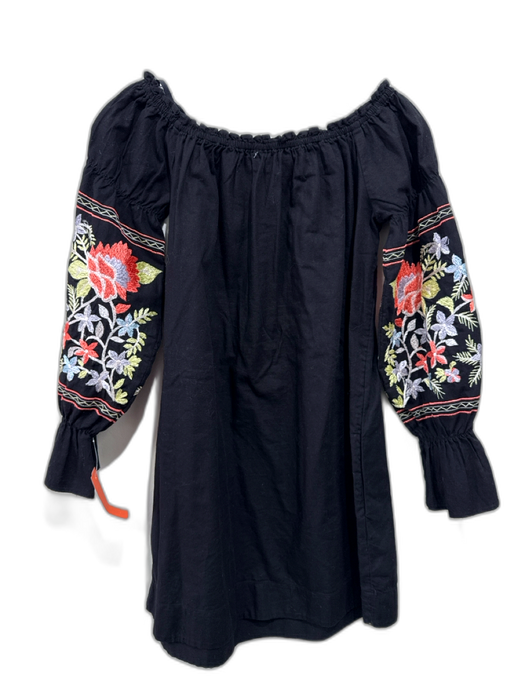 Free People Size XS Black & Multi Cotton Long Sleeve Floral Embroidery Dress Black & Multi / XS