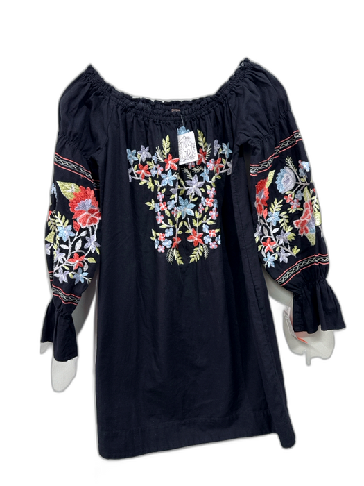 Free People Size XS Black & Multi Cotton Long Sleeve Floral Embroidery Dress Black & Multi / XS