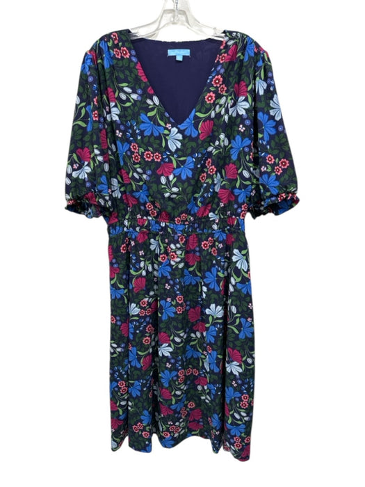 Draper James Size XL navy blue & multi Polyester Blend Metallic Thread Dress navy blue & multi / XL