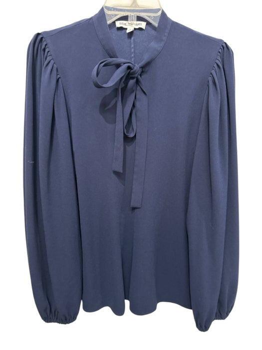 Elizabeth & James Size S Navy Blue Acetate Blend Tie Neck V Neck Top Navy Blue / S