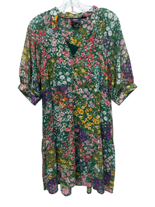 Maeve Size Medium Green & Multi Polyester Abstract Floral Sheer Overlay Dress Green & Multi / Medium