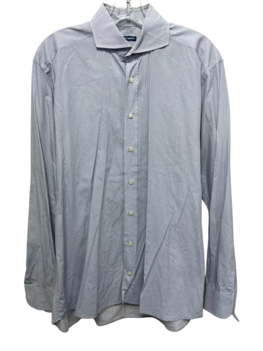 Suitsupply Size 16 Blue & White Cotton Micro Button up Men's Long Sleeve Shirt Blue & White / 16