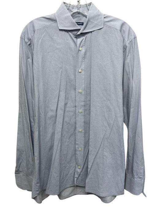 Suitsupply Size 16 Blue & White Cotton Micro Button up Men's Long Sleeve Shirt Blue & White / 16