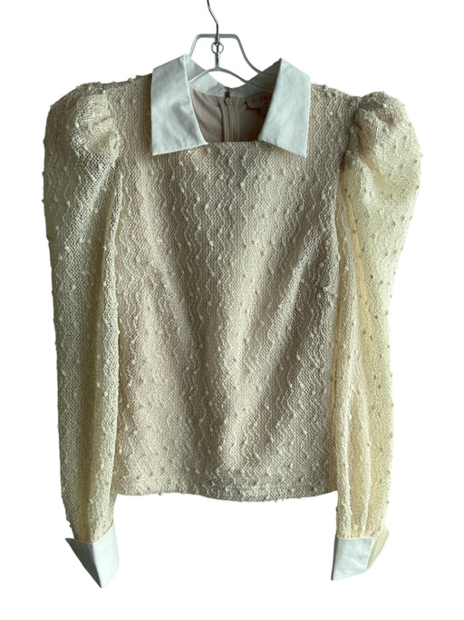 Ciebon Size XS Pale Yellow Polyester Blend Collared Back Zip Mutton Sleeve Top Pale Yellow / XS